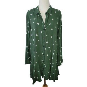 Anthropologie 11.1 Tylho Lakin Women's Flare Tunic Blouse Green Ladybug